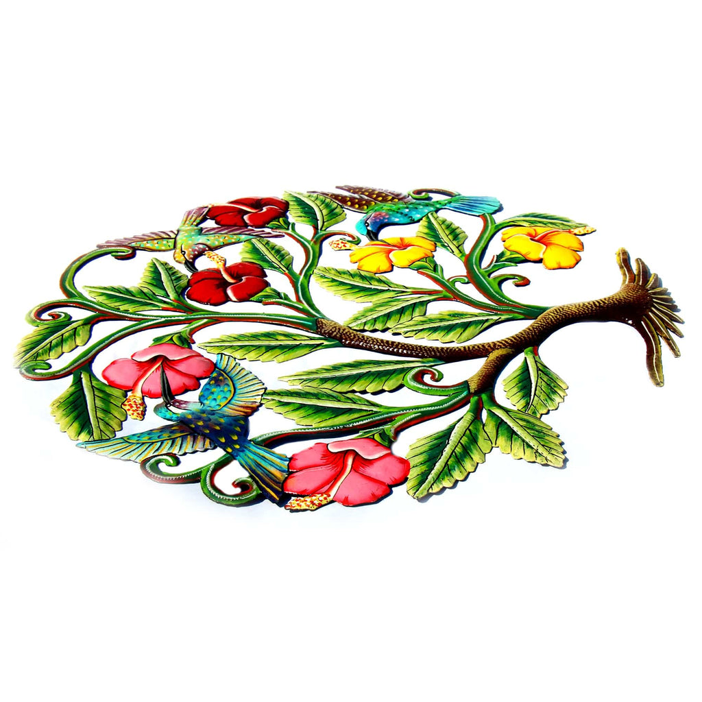 Hummingbirds and Flowers Haitian Metal Drum Wall Art