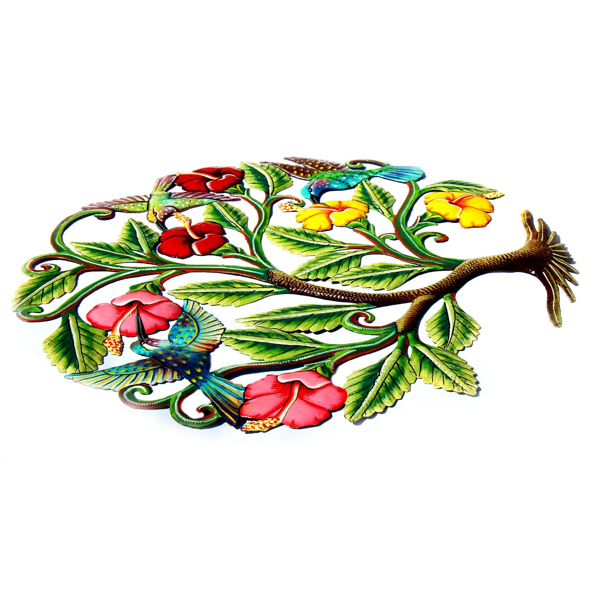 Hummingbirds and Flowers Haitian Metal Drum Wall Art