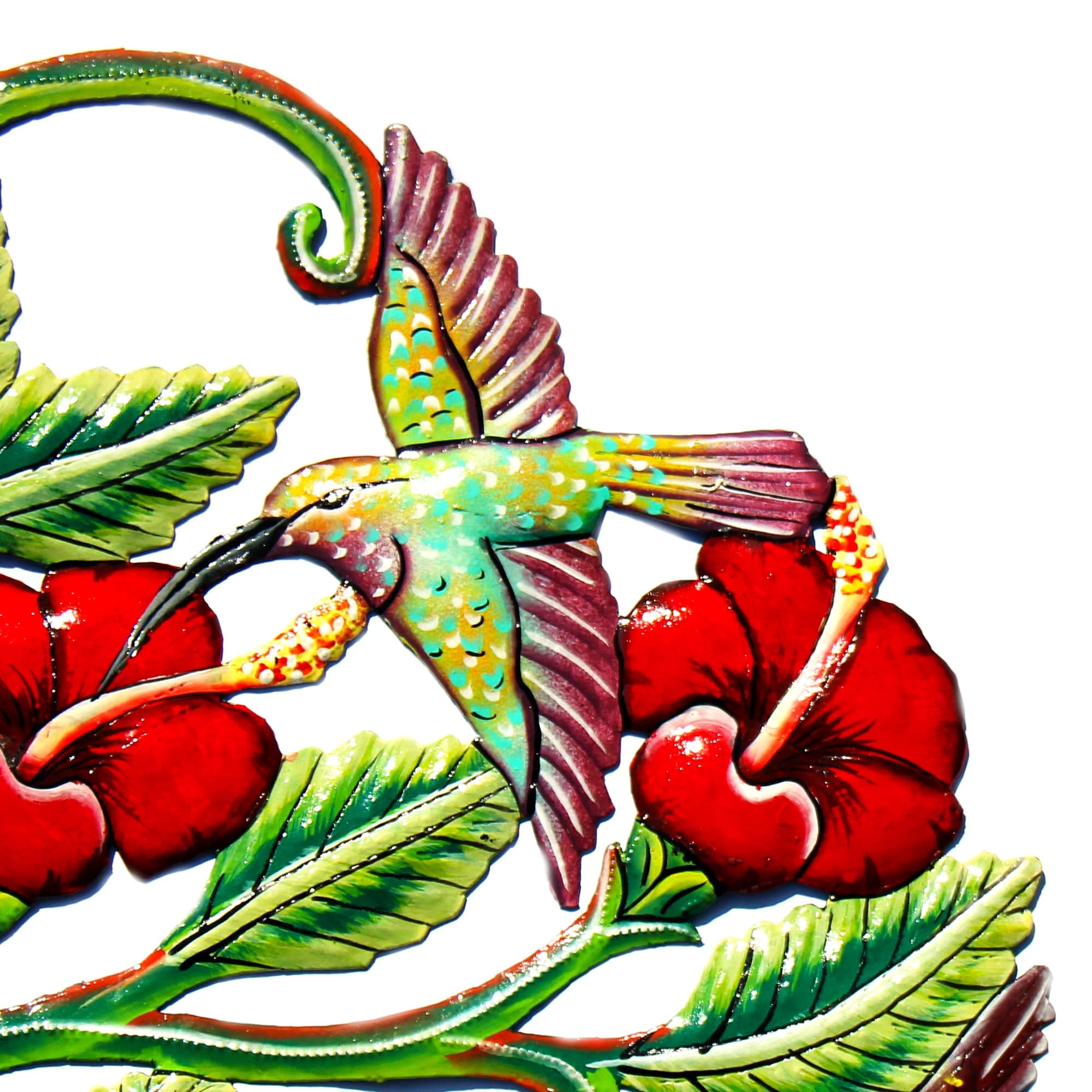 Hummingbirds and Flowers Haitian Metal Drum Wall Art